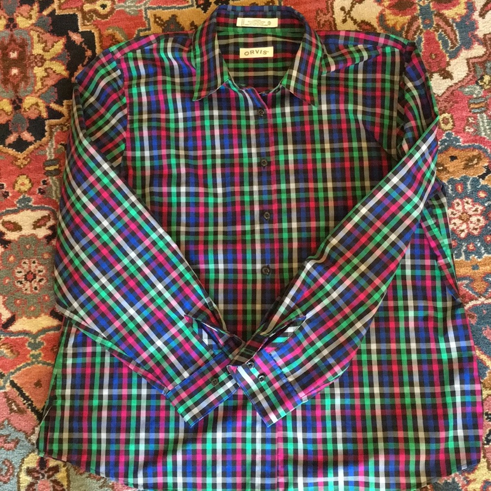Orvis checked button down blouse
